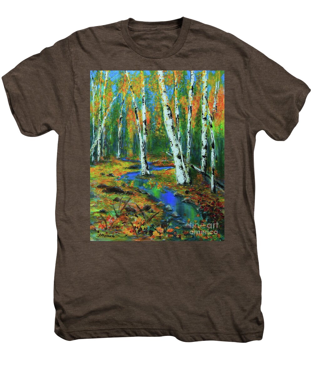 Landscape Men's Premium T-Shirt featuring the painting Aspens by Jeanette French