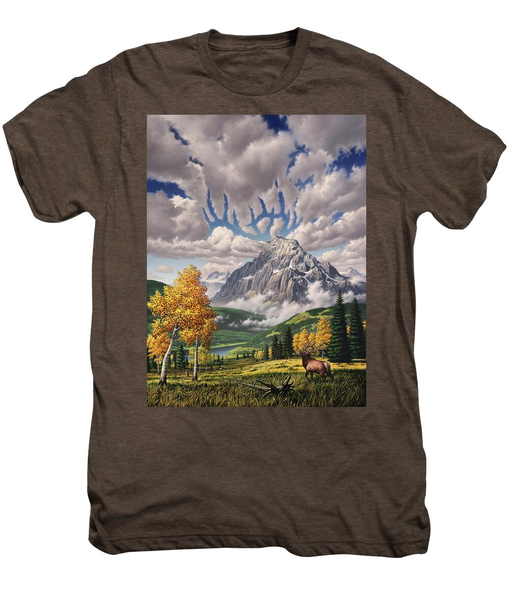 Elk Men's Premium T-Shirt featuring the painting Autumn Echos by Jerry LoFaro