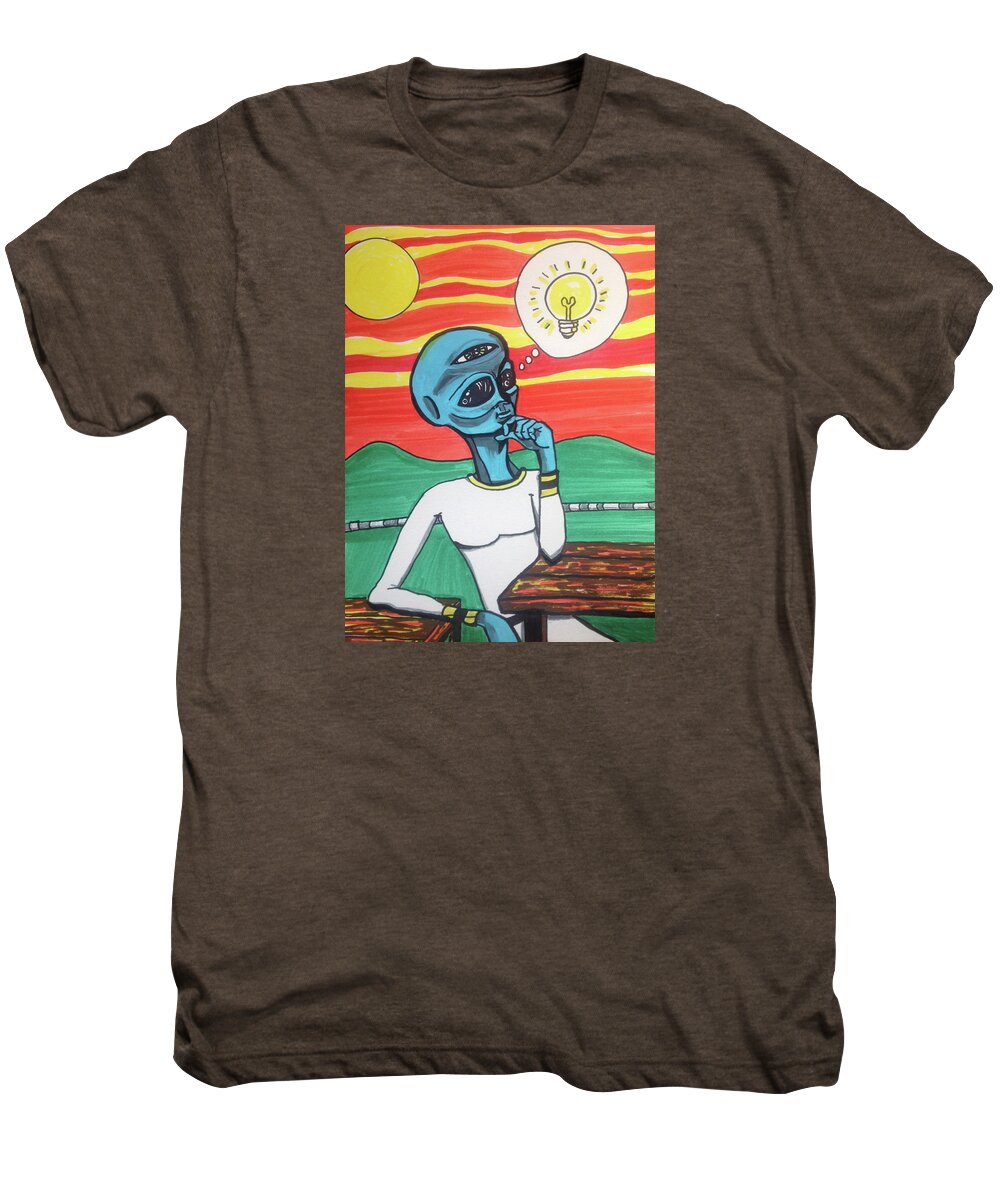 Contemplative Men's Premium T-Shirt featuring the painting Contemplative alien by Similar Alien