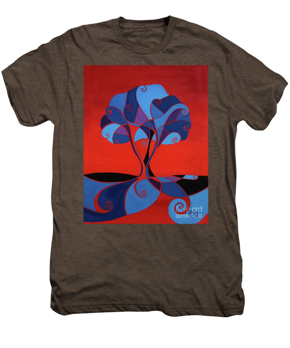 Tree Painting Men's Premium T-Shirt featuring the painting Enveloped in Red by Barbara Rush