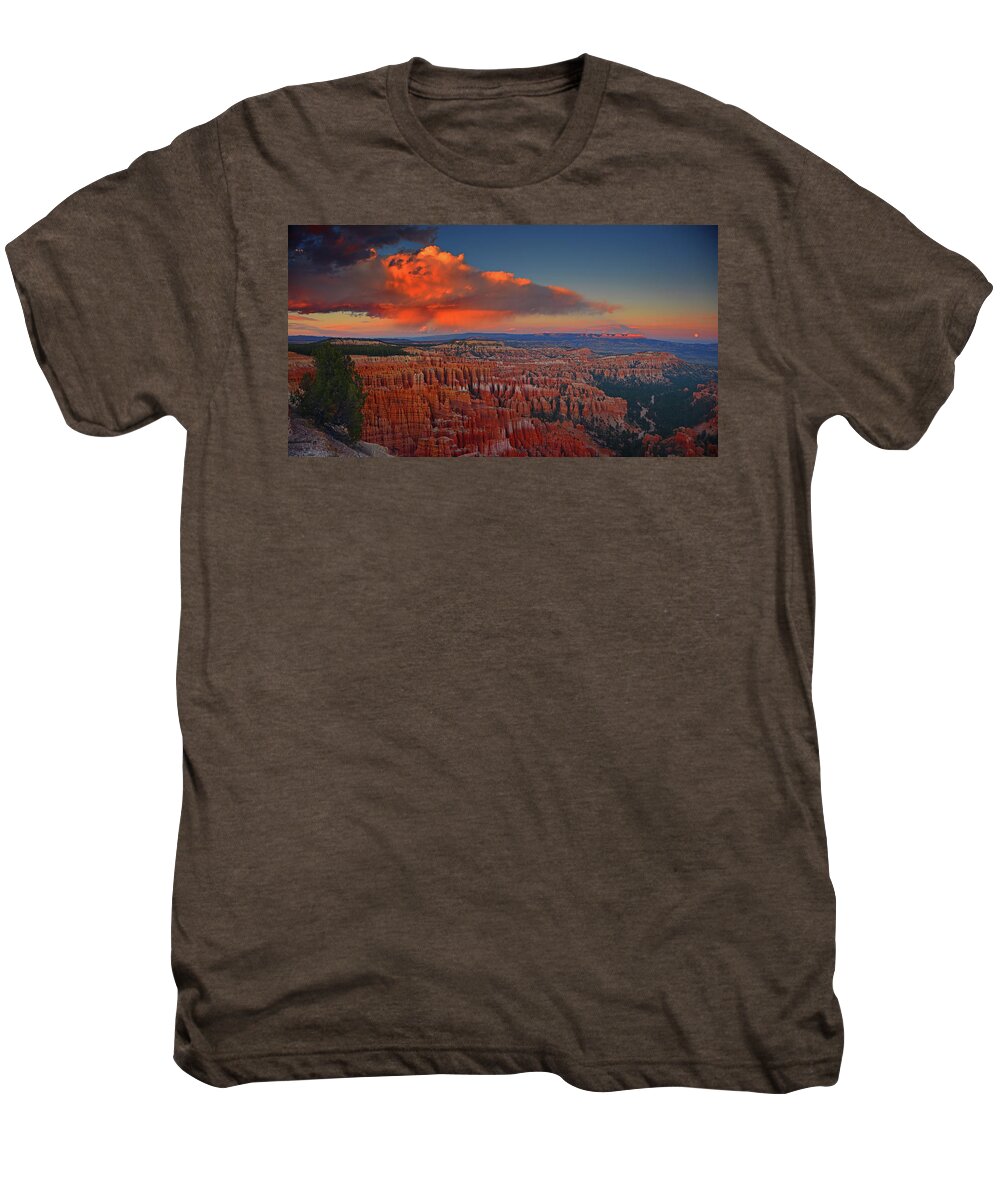 Moon Over Bryce National Park Men's Premium T-Shirt featuring the photograph Harvest Moon Over Bryce National Park by Raymond Salani III