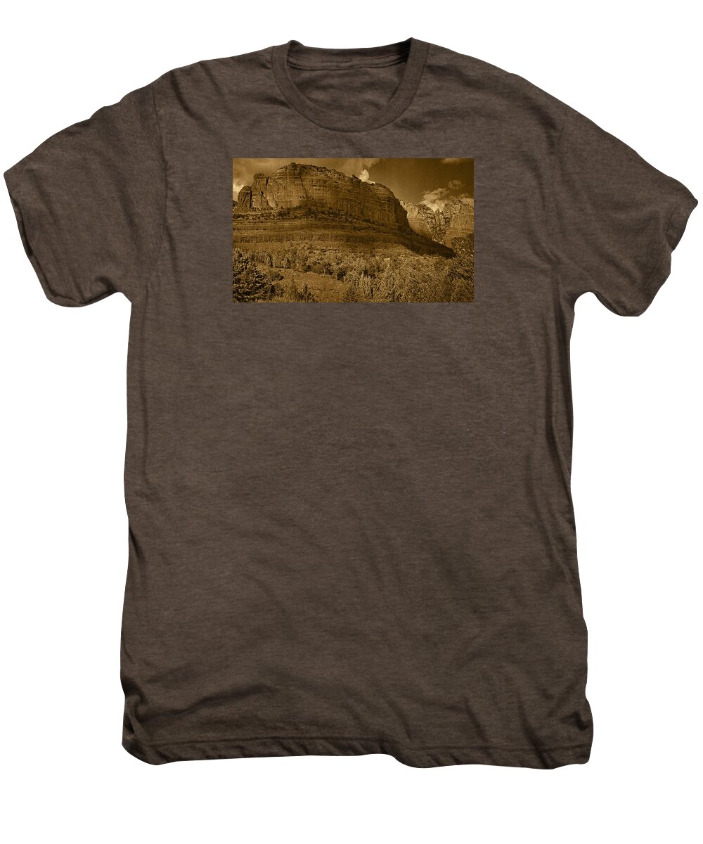 Brin's Mesa Men's Premium T-Shirt featuring the photograph Late Light at Brin's Mesa Tnt pano by Theo O'Connor