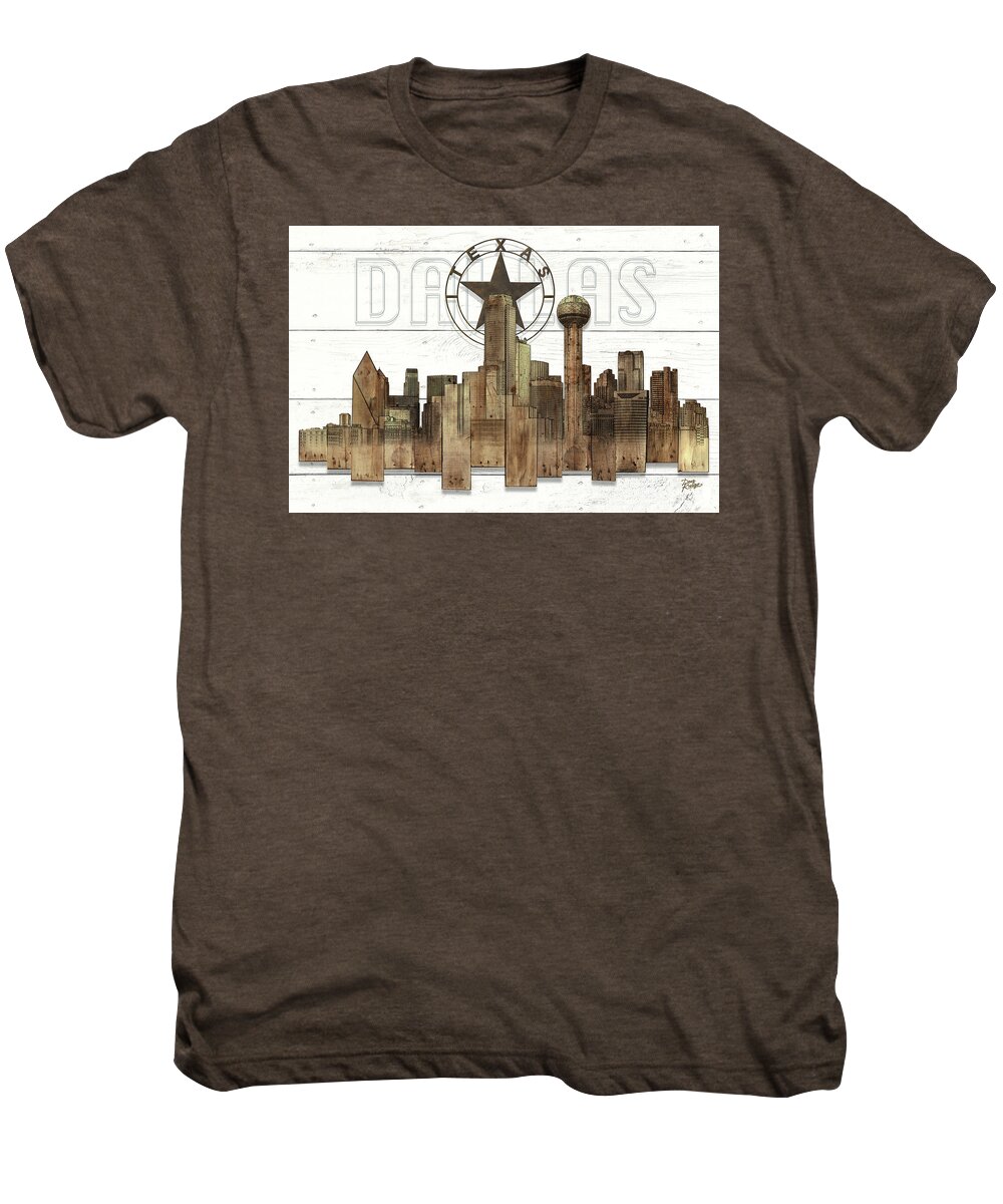 Dallas Texas Skyline Artwork By Doug Kreuger Men's Premium T-Shirt featuring the mixed media Made-to-order Dallas Texas Skyline Wall Art by Doug Kreuger