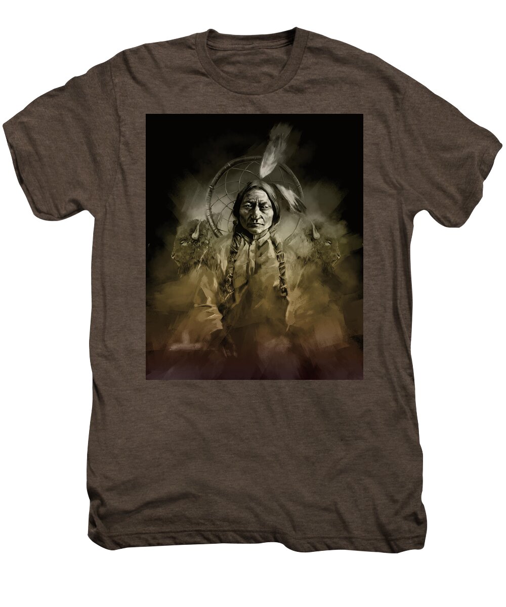 Native Men's Premium T-Shirt featuring the painting Native American Chief-sitting Bull 2 by Bekim M