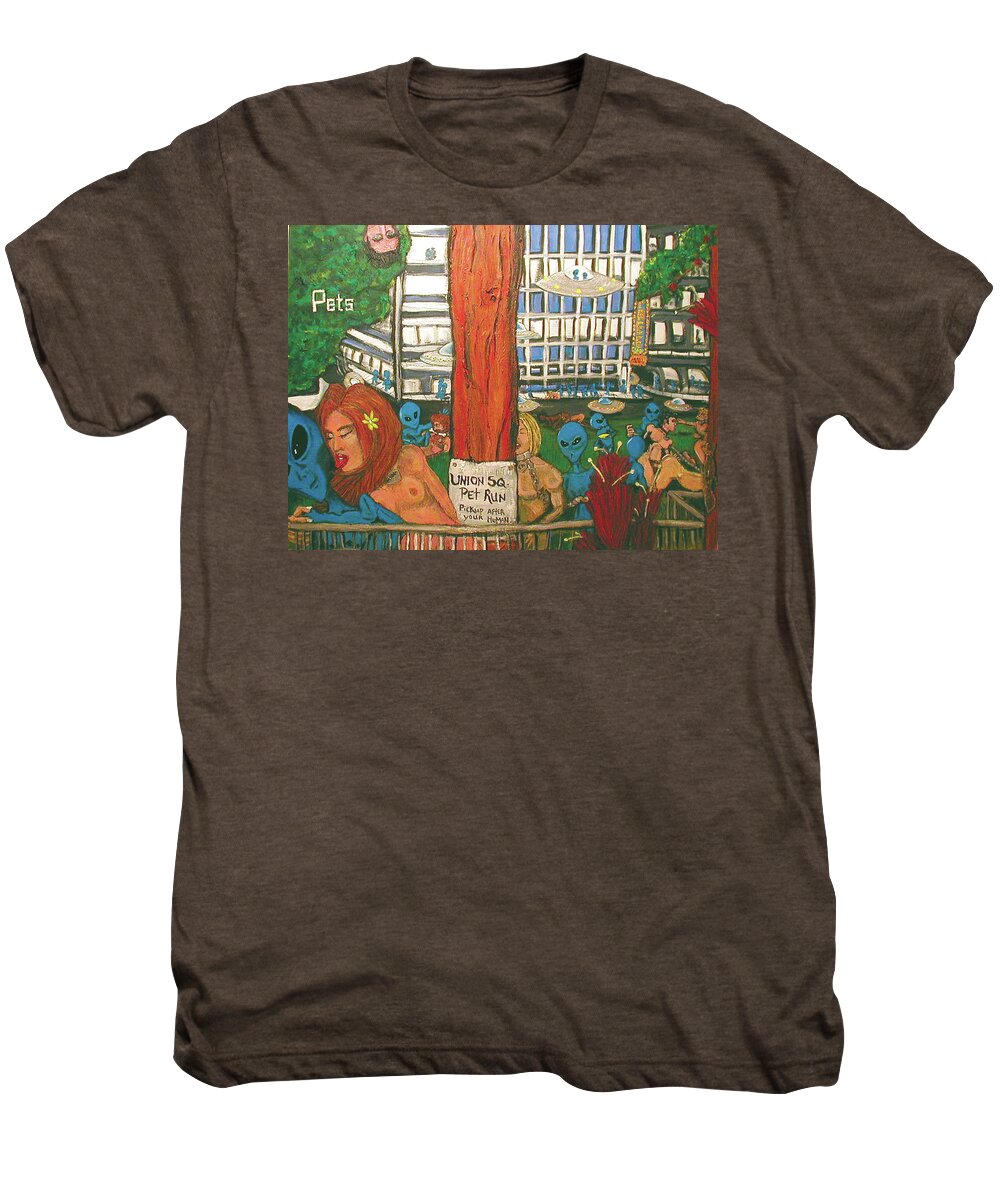 Pets Men's Premium T-Shirt featuring the painting Pets by Similar Alien