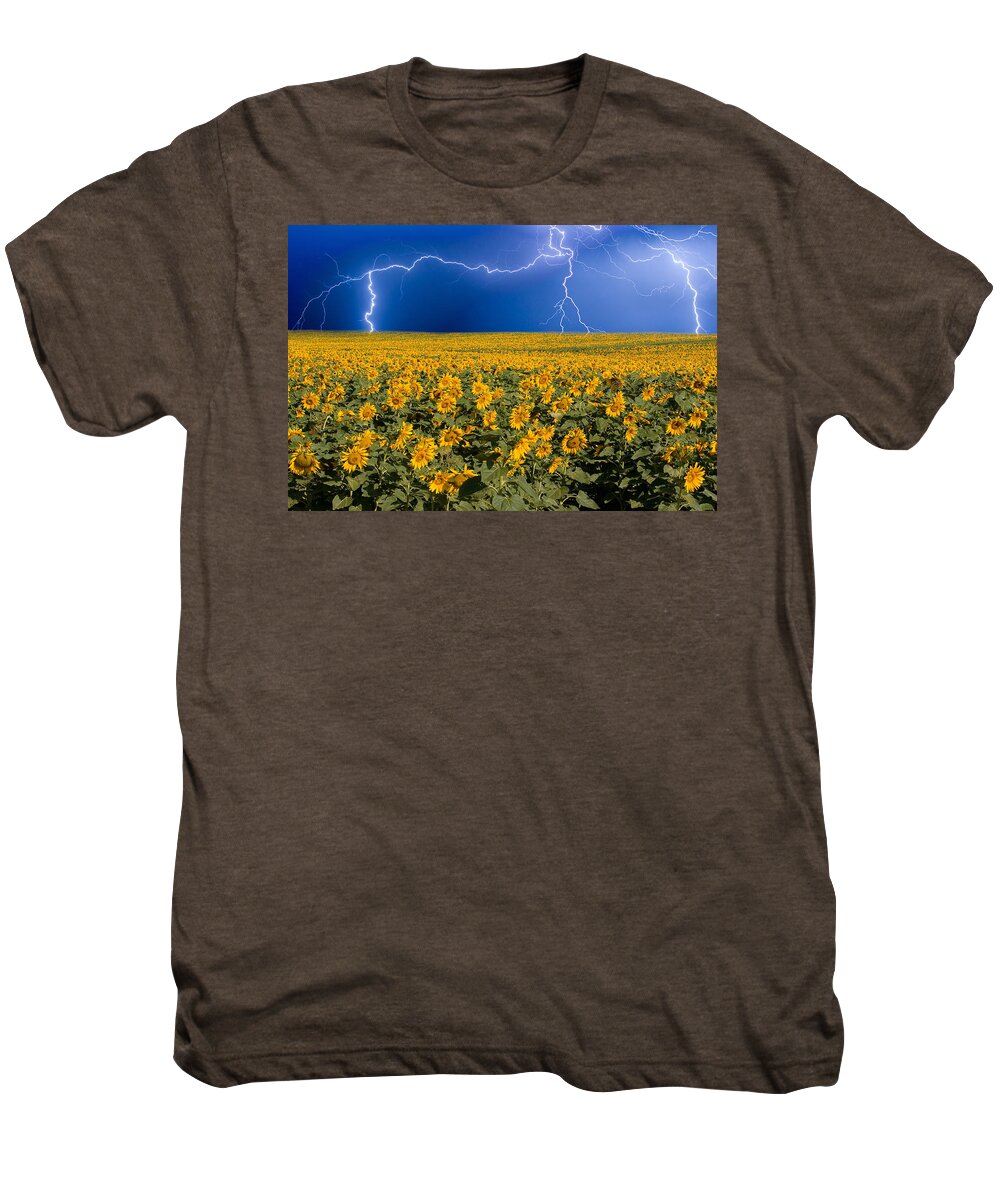Sunflowers Men's Premium T-Shirt featuring the photograph Sunflower Lightning Field by James BO Insogna