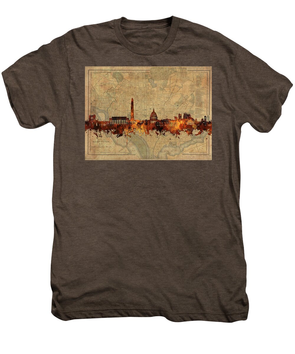 Washington Dc Men's Premium T-Shirt featuring the digital art Washington Dc Skyline Vintage by Bekim M