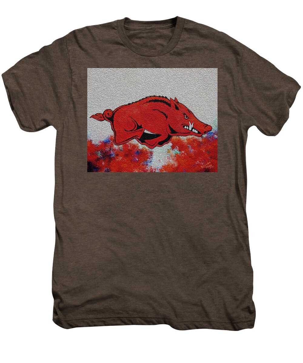 Razorback Men's Premium T-Shirt featuring the painting Woo Pig Sooie 2 by Belinda Nagy