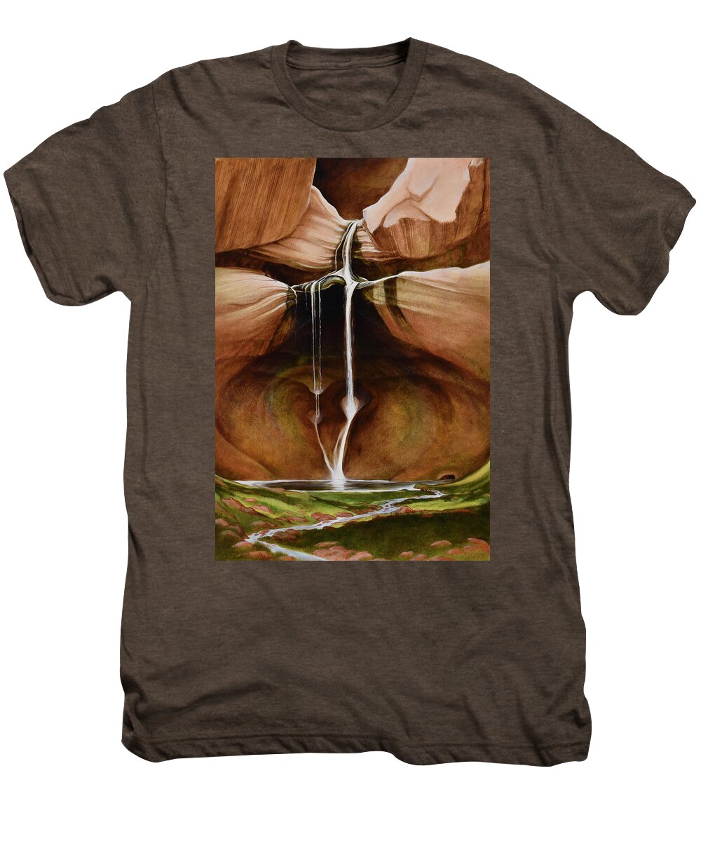 Grand Staircase Escalante Men's Premium T-Shirt featuring the painting Calf Creek Falls by E Byrd Bartholomew