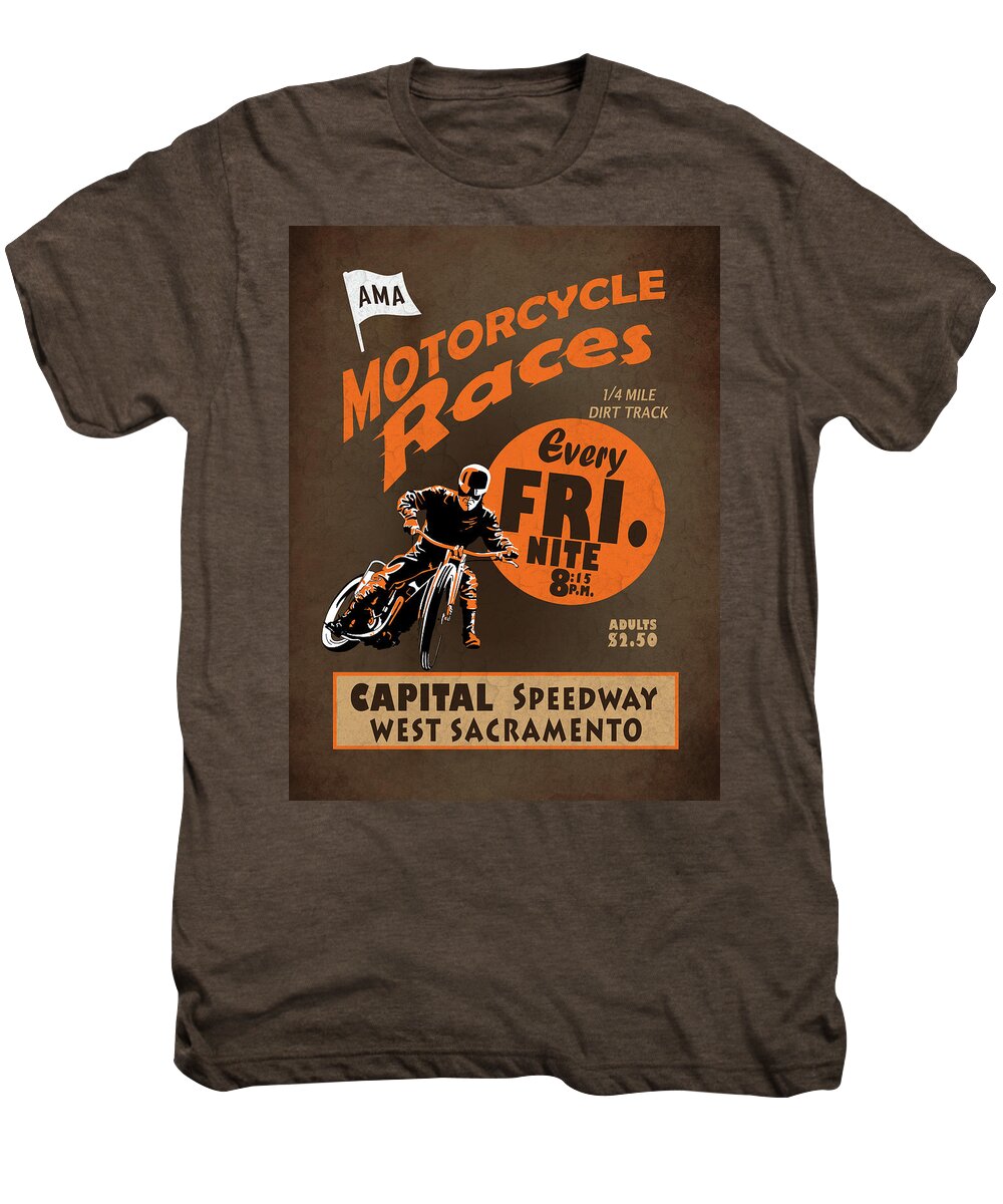 Capital Speedway West Sacramento Men's Premium T-Shirt featuring the photograph Motorcycle Speedway Races by Mark Rogan
