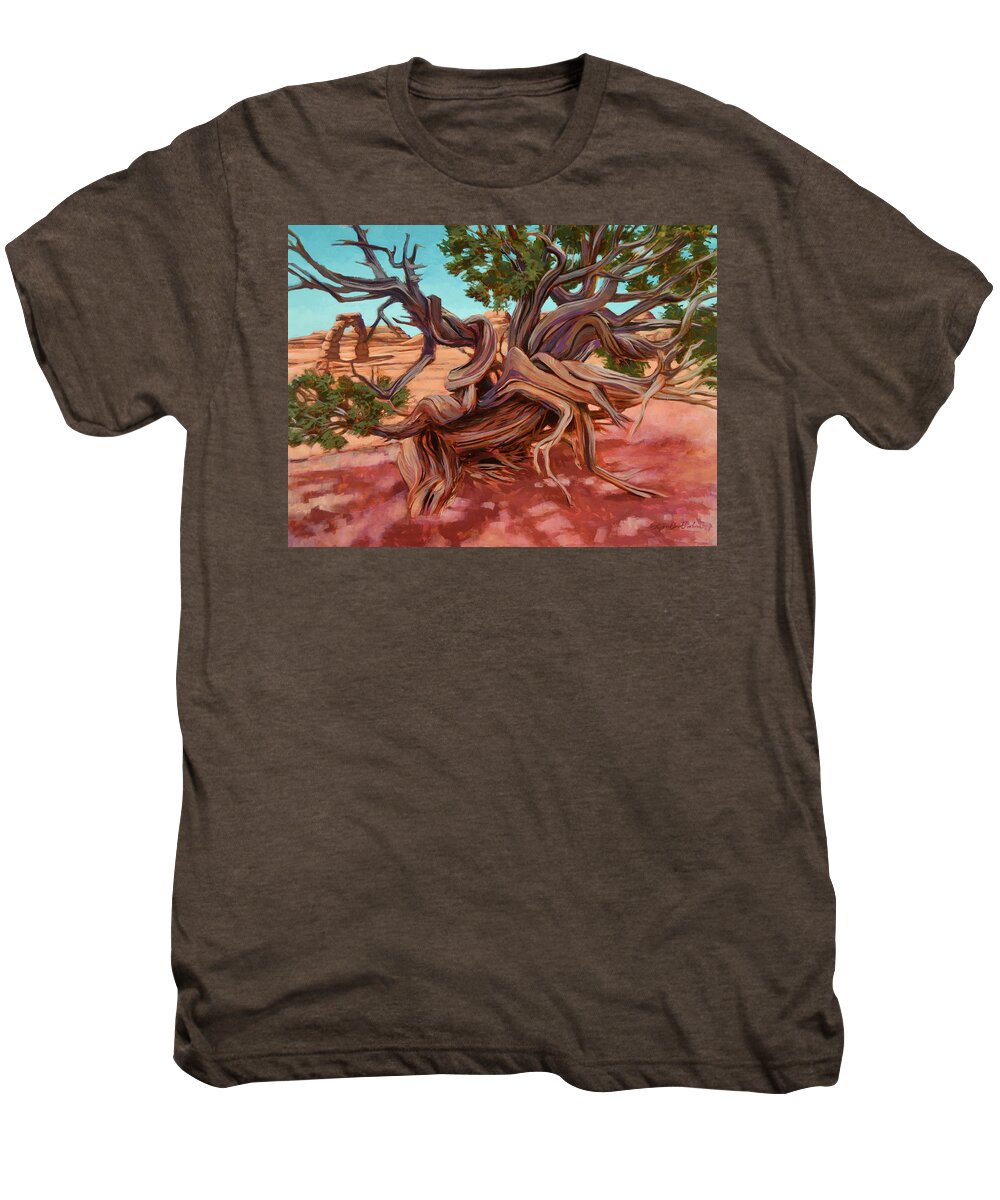 Twisted Juniper Men's Premium T-Shirt featuring the painting Twisted juniper near Delicate Arch by Stephen Bartholomew