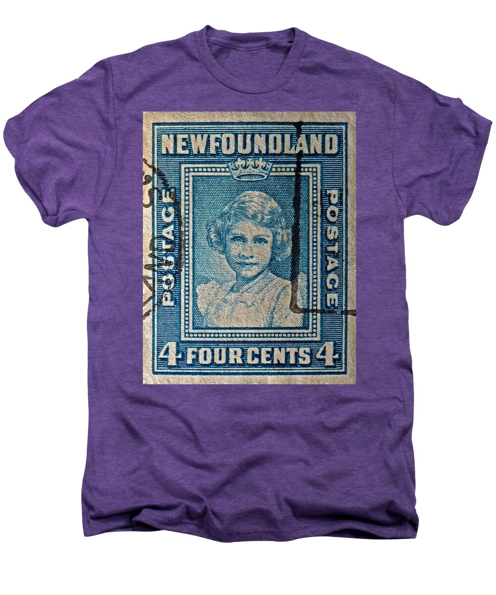 1938 Men's Premium T-Shirt featuring the photograph 1938 Queen Elizabeth II Newfoundland Stamp by Bill Owen