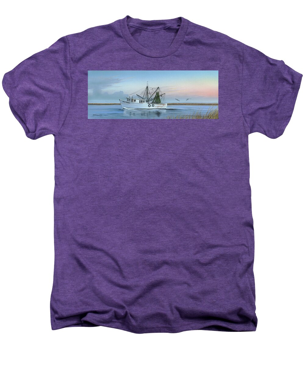 Shrimp Boat Men's Premium T-Shirt featuring the painting Almost There #2 by Mike Brown