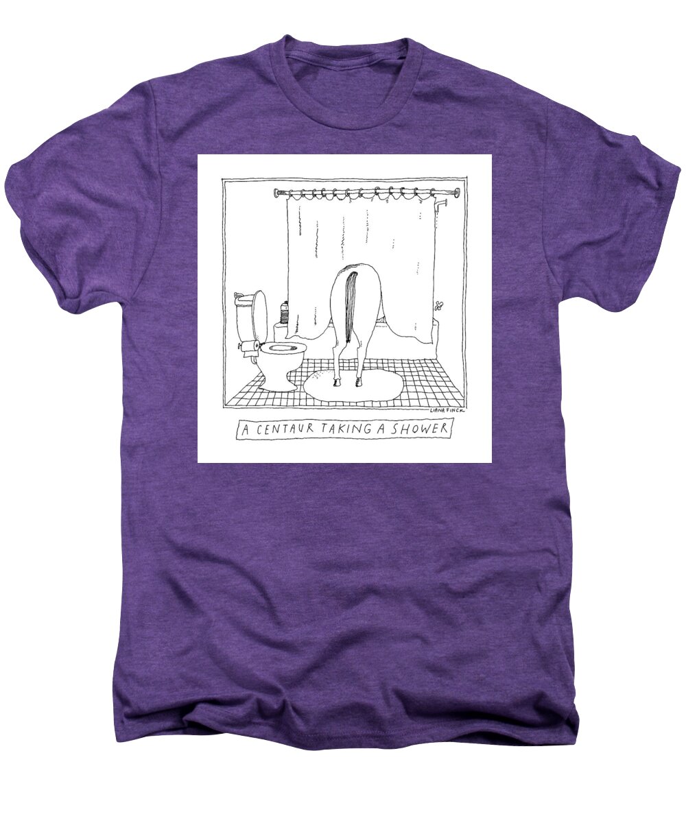 Captionless Centaur Men's Premium T-Shirt featuring the drawing A Centaur Taking A Shower -- The Horse's Rear End by Liana Finck