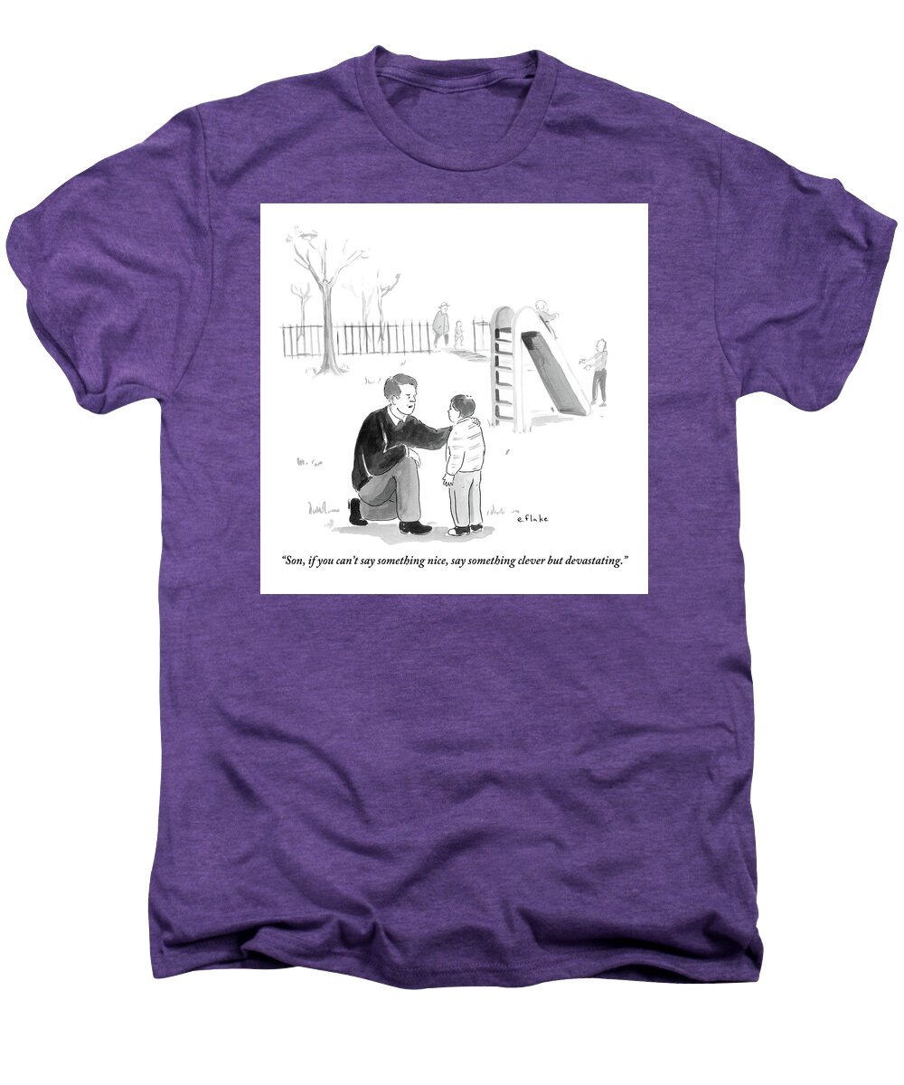 Advice Men's Premium T-Shirt featuring the drawing A Father Encourages His Son At The Playground by Emily Flake