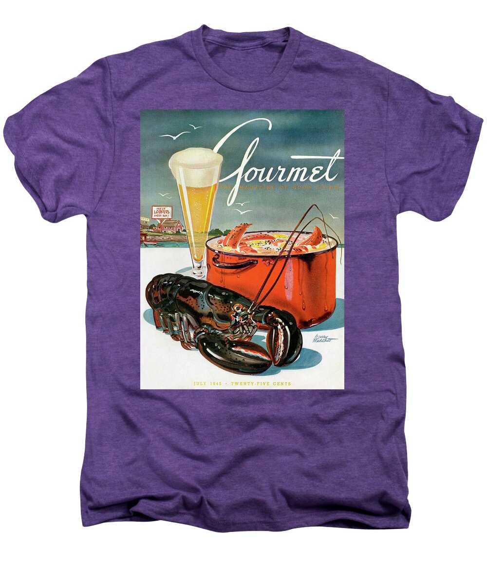 Illustration Men's Premium T-Shirt featuring the photograph A Lobster And A Lobster Pot With Beer by Henry Stahlhut