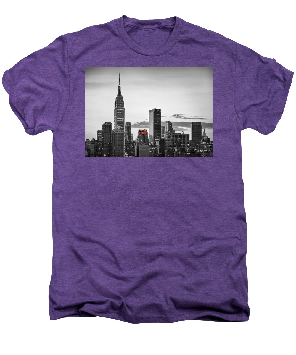 America Men's Premium T-Shirt featuring the photograph Black and white version of the New York City skyline with Empire by Eduard Moldoveanu
