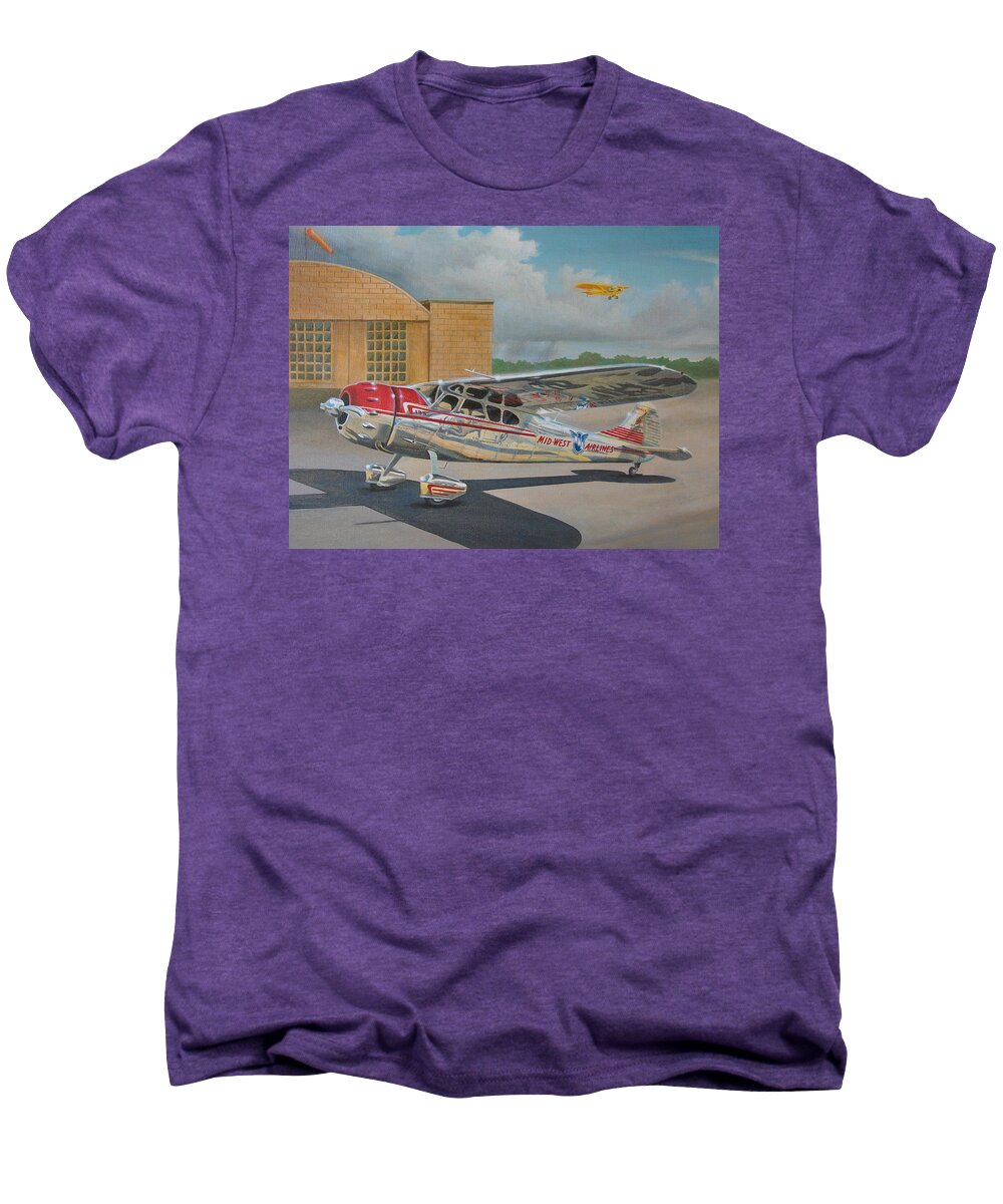 Aviation Men's Premium T-Shirt featuring the painting Cessna 195 by Stuart Swartz