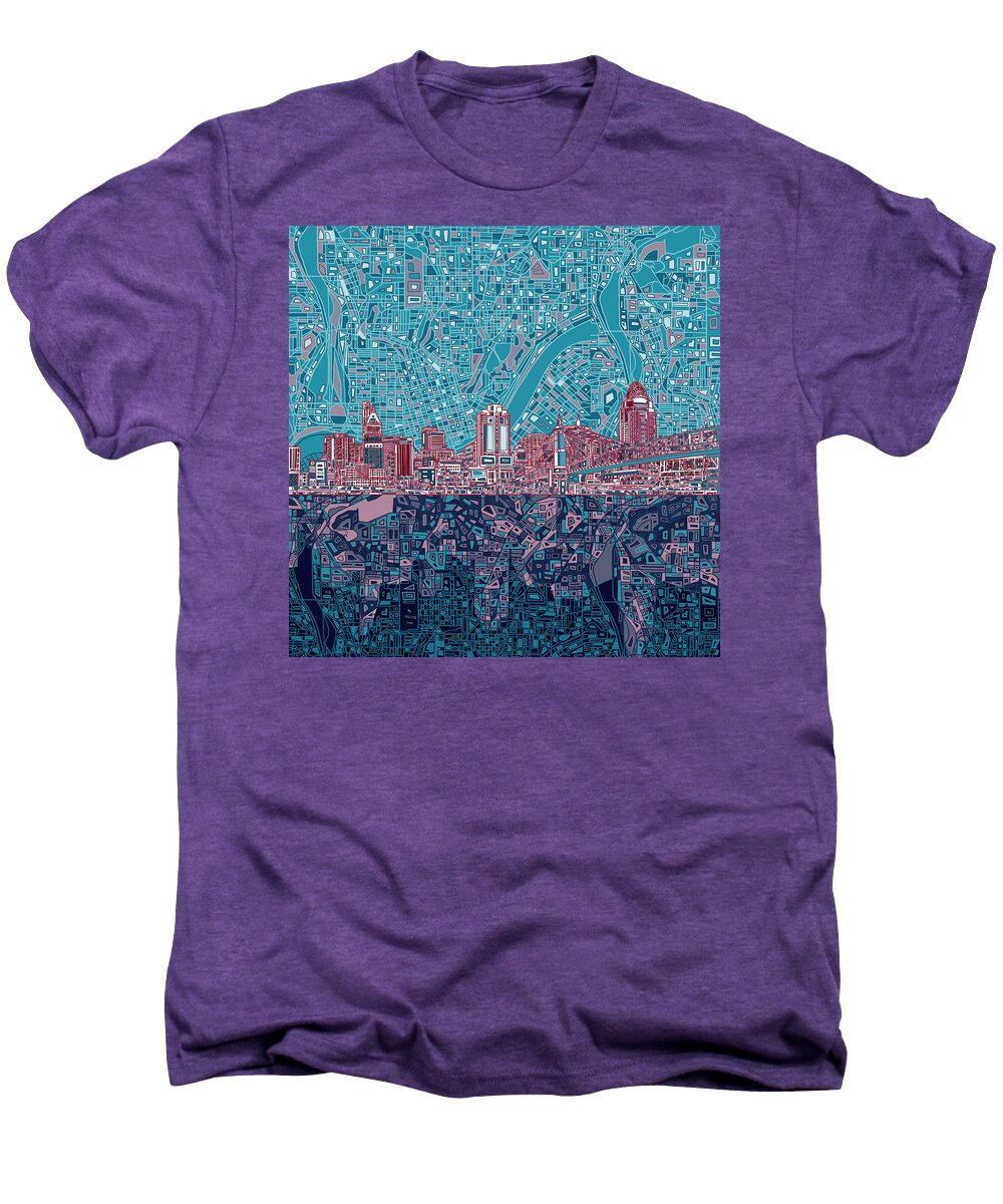 Cincinnati Men's Premium T-Shirt featuring the painting Cincinnati Skyline Abstract 6 by Bekim M