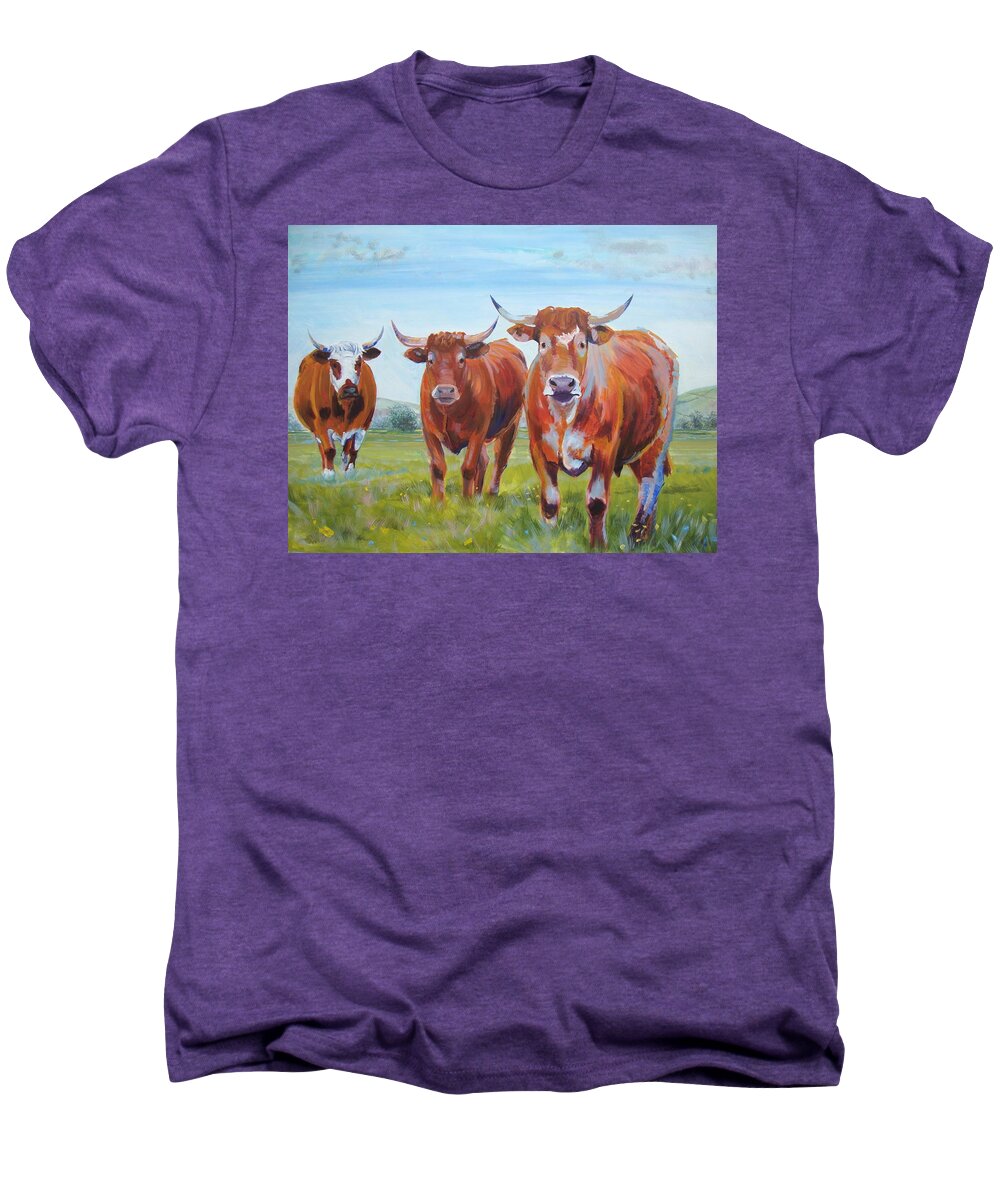 Ruby Red Cow Men's Premium T-Shirt featuring the painting Devon Cattle by Mike Jory