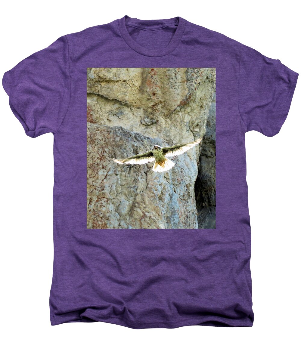 Prairie Men's Premium T-Shirt featuring the photograph Diving Falcon by Darcy Tate