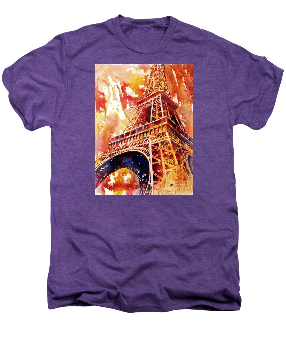 Art Prints Men's Premium T-Shirt featuring the painting Eiffel Tower in Red by Ryan Fox