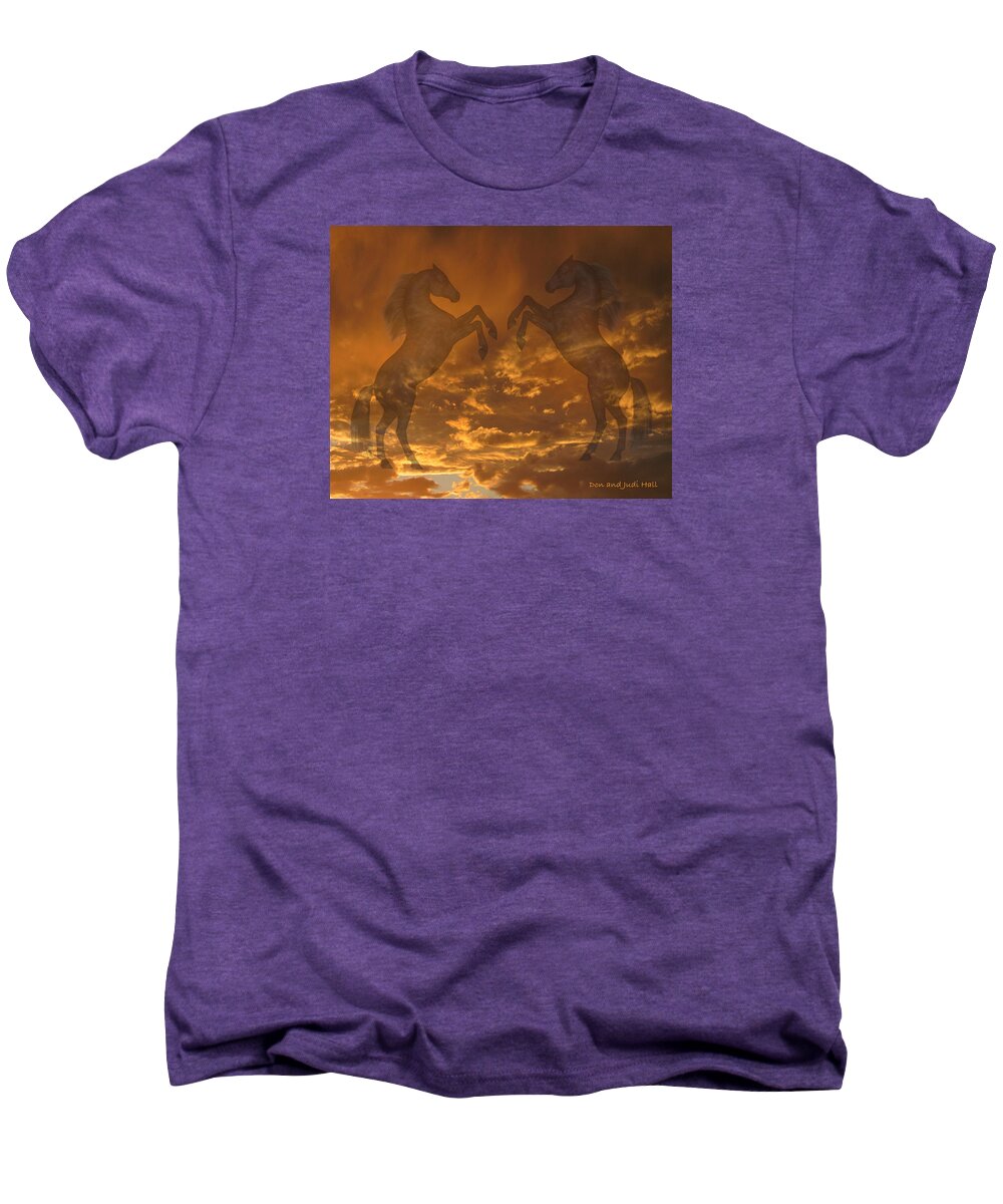 Horses Men's Premium T-Shirt featuring the photograph Ghost Horses at Sunset by Donald and Judi Hall