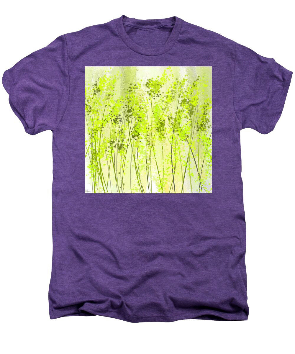 Light Green Men's Premium T-Shirt featuring the painting Green Abstract Art by Lourry Legarde