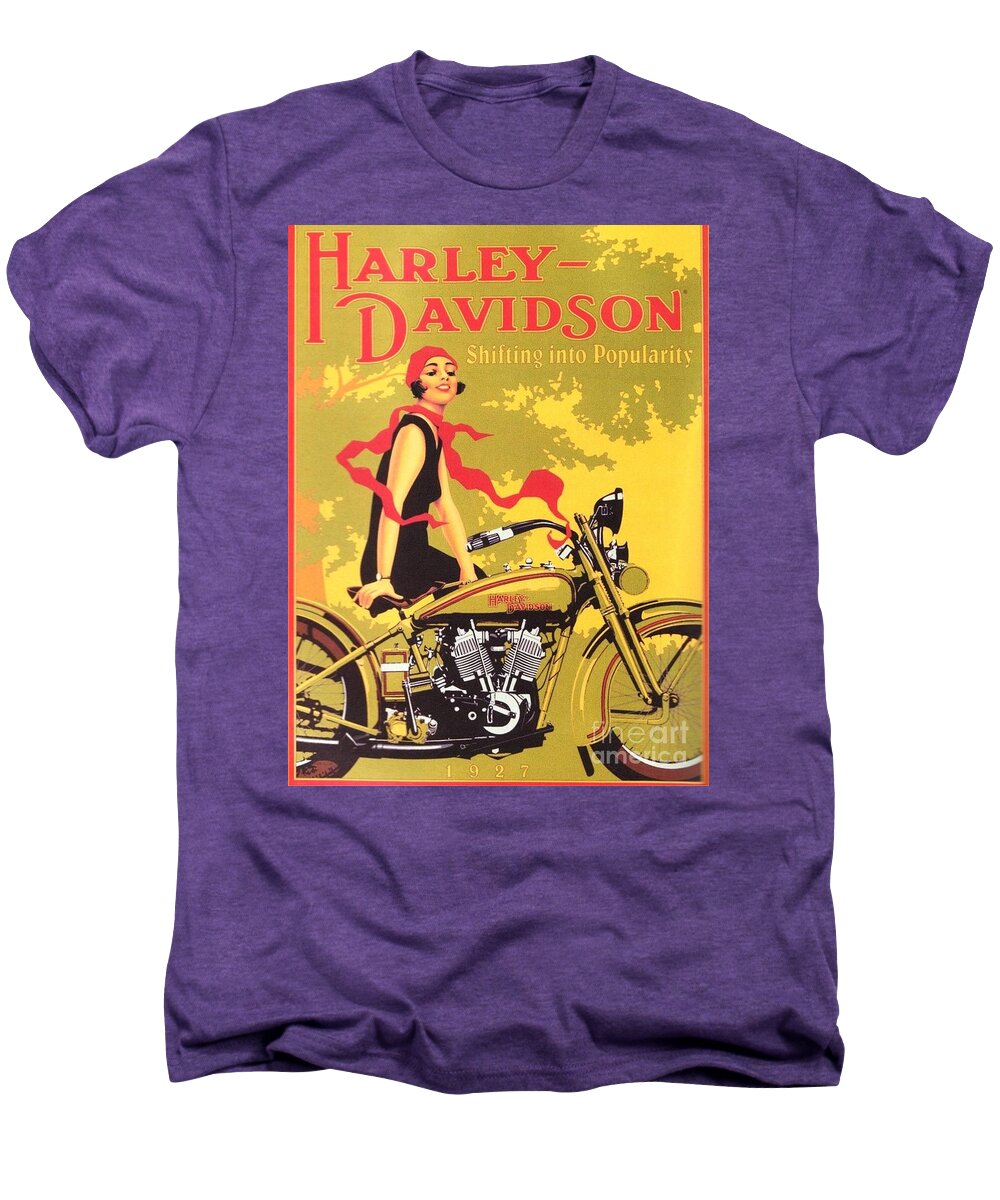 Pd-art: Reproduction Men's Premium T-Shirt featuring the painting Harley Davidson 1927 Poster by Thea Recuerdo