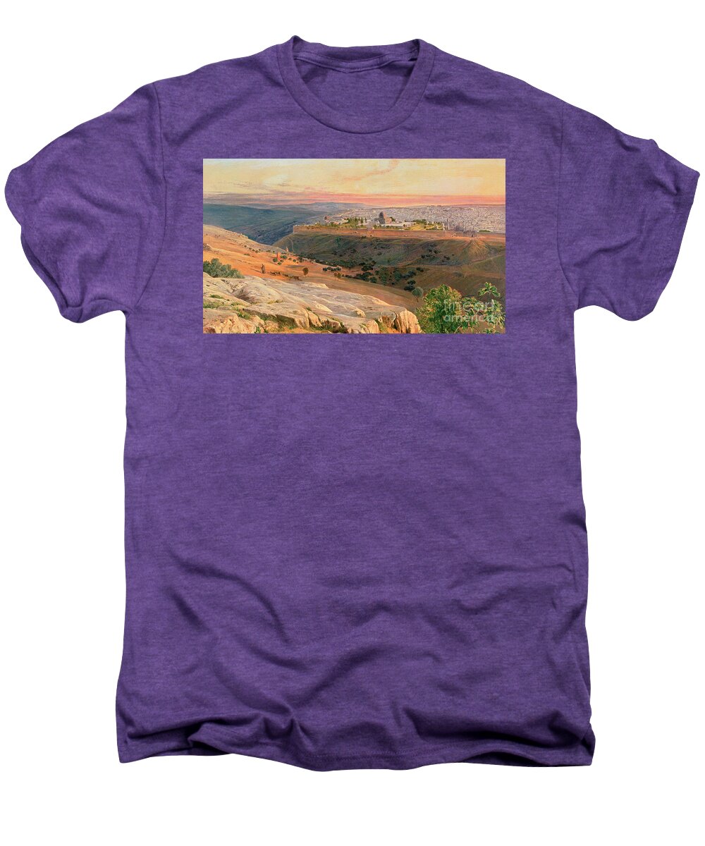 Orientalist Men's Premium T-Shirt featuring the painting Jerusalem from the Mount of Olives by Edward Lear