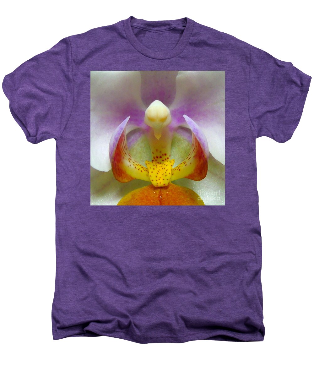 Orchid Men's Premium T-Shirt featuring the photograph Miniature Phalaenopsis Orchid macro by Renee Trenholm