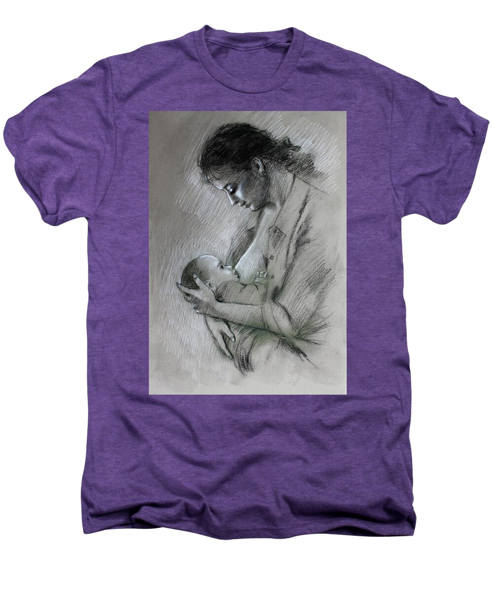 Mother Men's Premium T-Shirt featuring the drawing Mother and Baby by Viola El