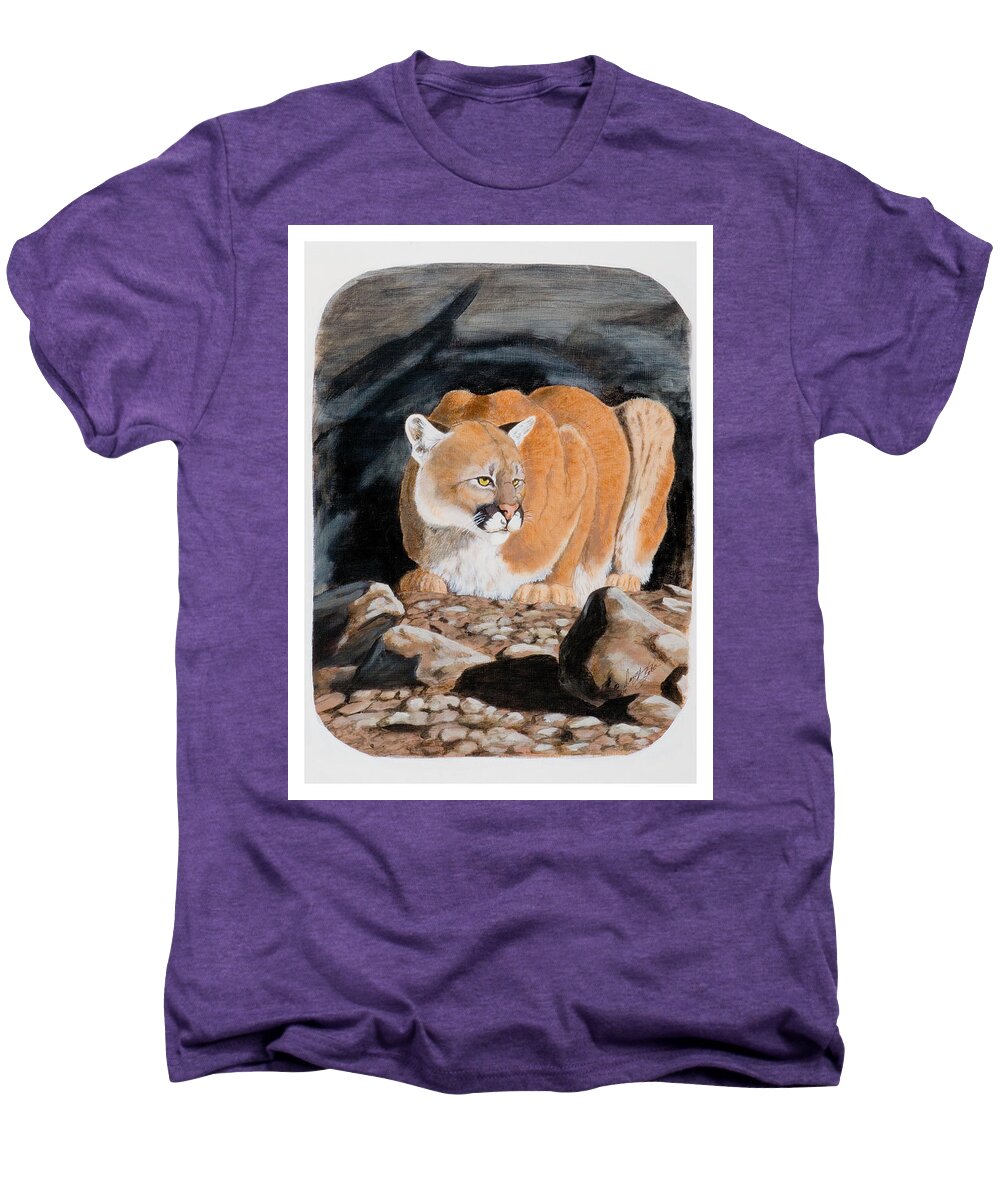 Cougar Men's Premium T-Shirt featuring the painting Nevada Cougar by Darcy Tate