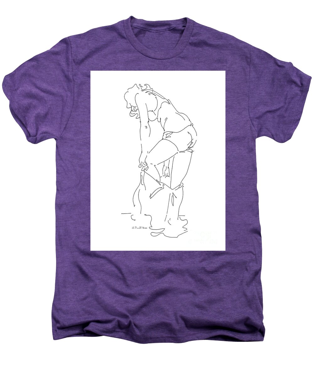 Female Men's Premium T-Shirt featuring the drawing Nude Female Drawings 1 by Gordon Punt