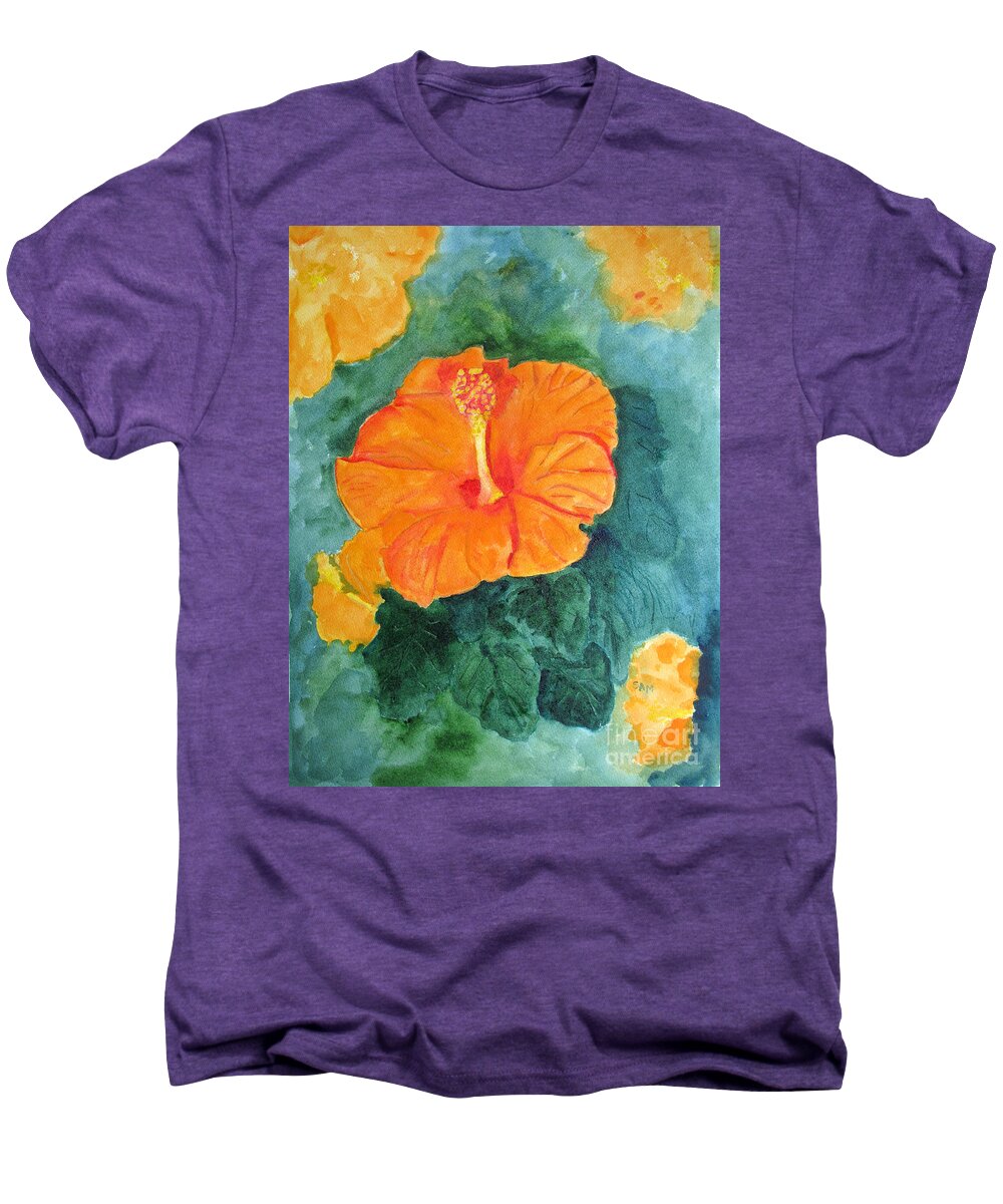 Hibiscus Men's Premium T-Shirt featuring the painting Orange Hibiscus by Sandy McIntire