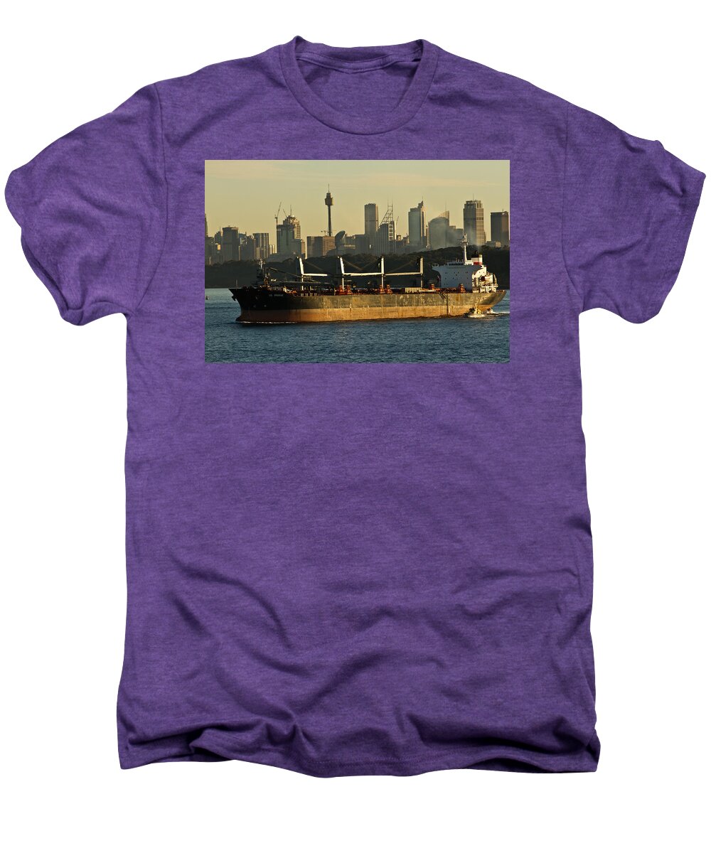 Sunset Men's Premium T-Shirt featuring the photograph Passing Sydney in the sunset by Miroslava Jurcik