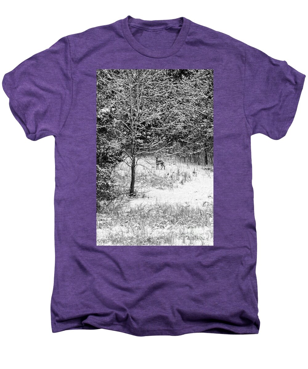 Wild Men's Premium T-Shirt featuring the photograph Peering Out - Deer BW by Mary Carol Story