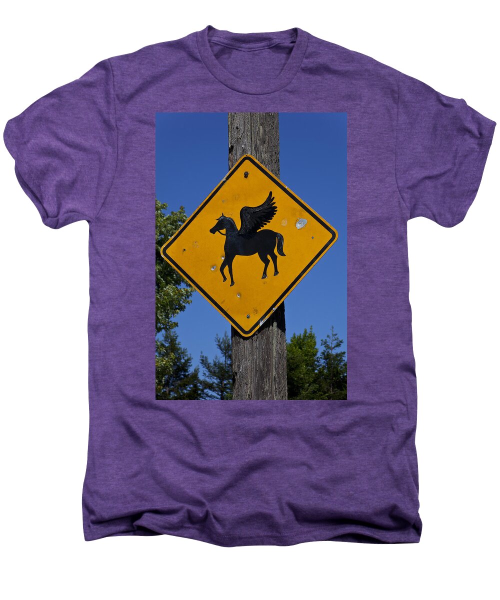 Pegasus Road Sign Men's Premium T-Shirt featuring the photograph Pegasus road sign by Garry Gay