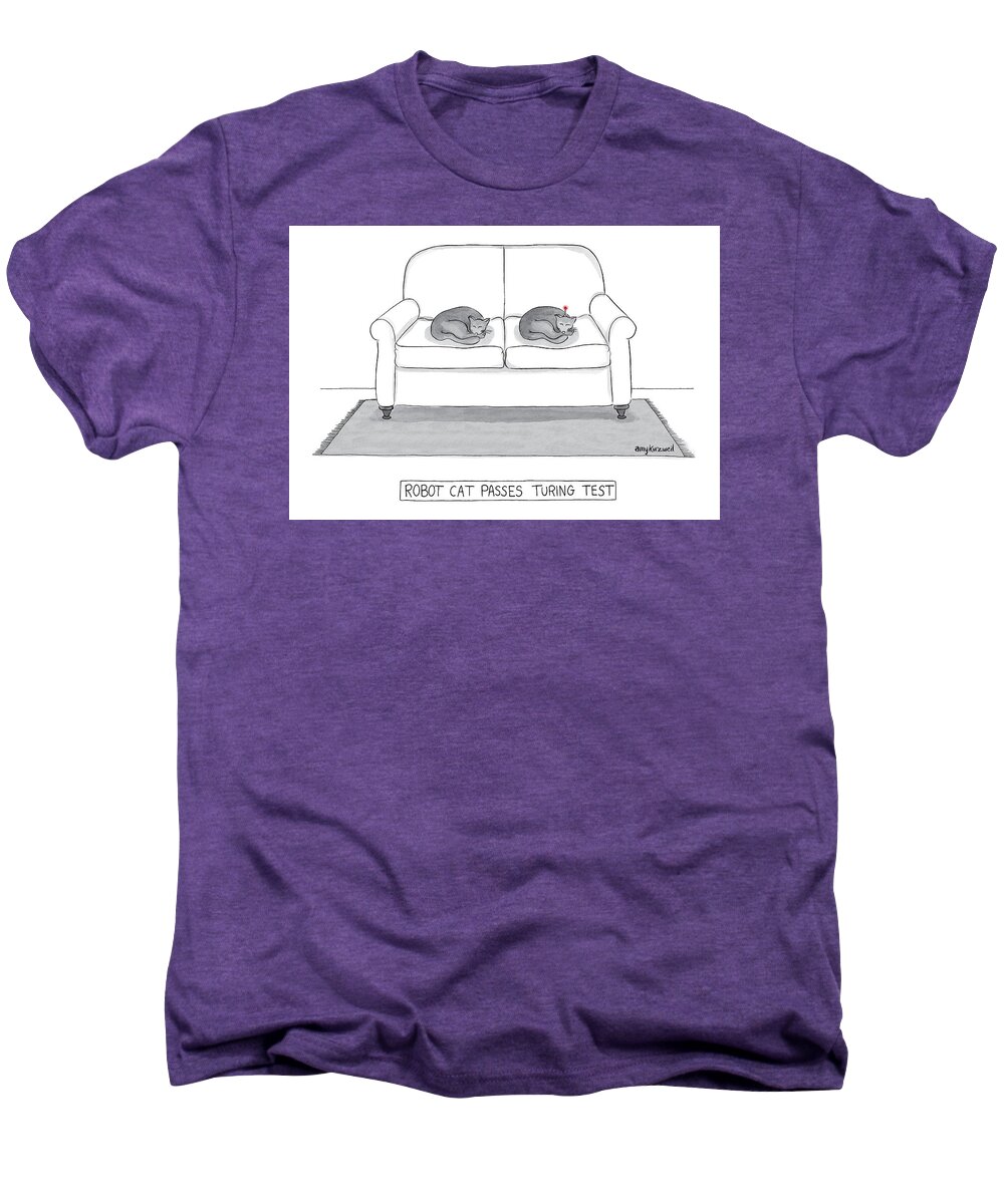 Cat Men's Premium T-Shirt featuring the drawing Robot Cat Passes Turing Test by Amy Kurzweil