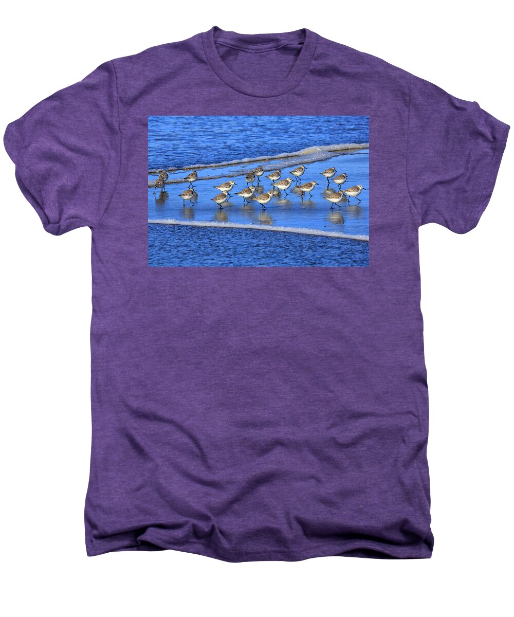 Beach Men's Premium T-Shirt featuring the photograph Sandpiper Symmetry by Robert Bynum