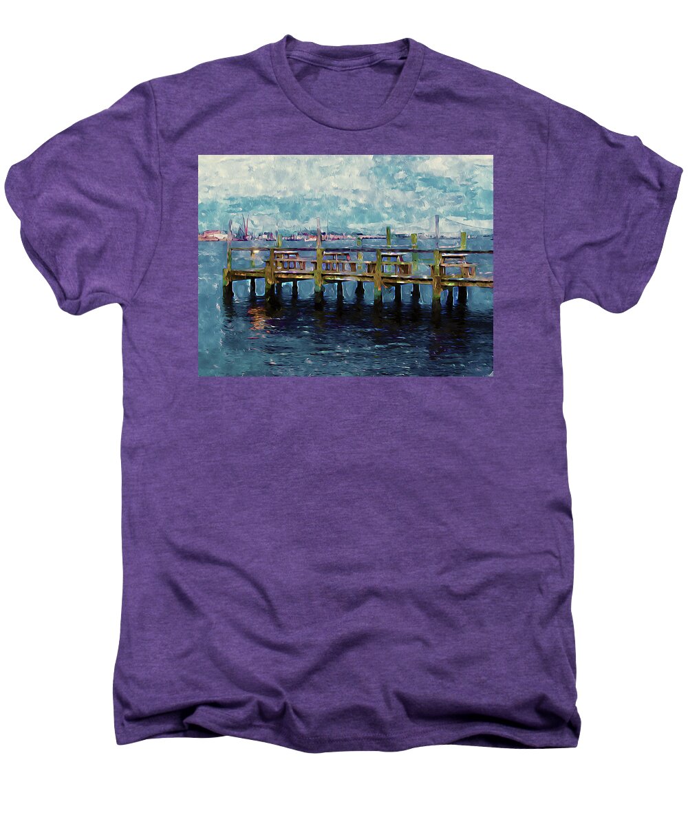 Boating Men's Premium T-Shirt featuring the painting Swansboro Dock 1 by Jeelan Clark