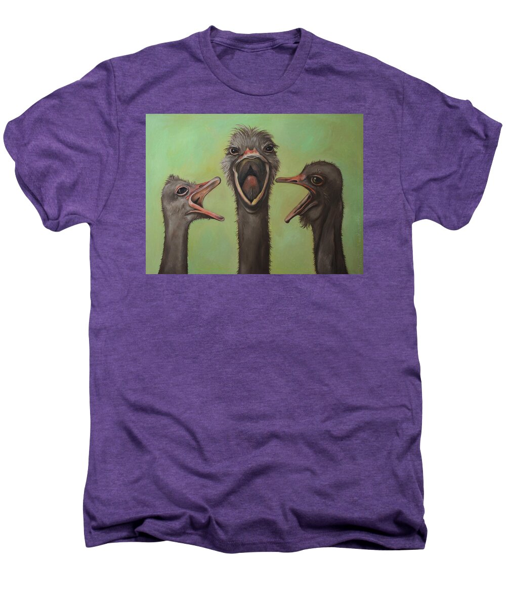 Ostrich Men's Premium T-Shirt featuring the painting The 3 Tenors by Leah Saulnier The Painting Maniac