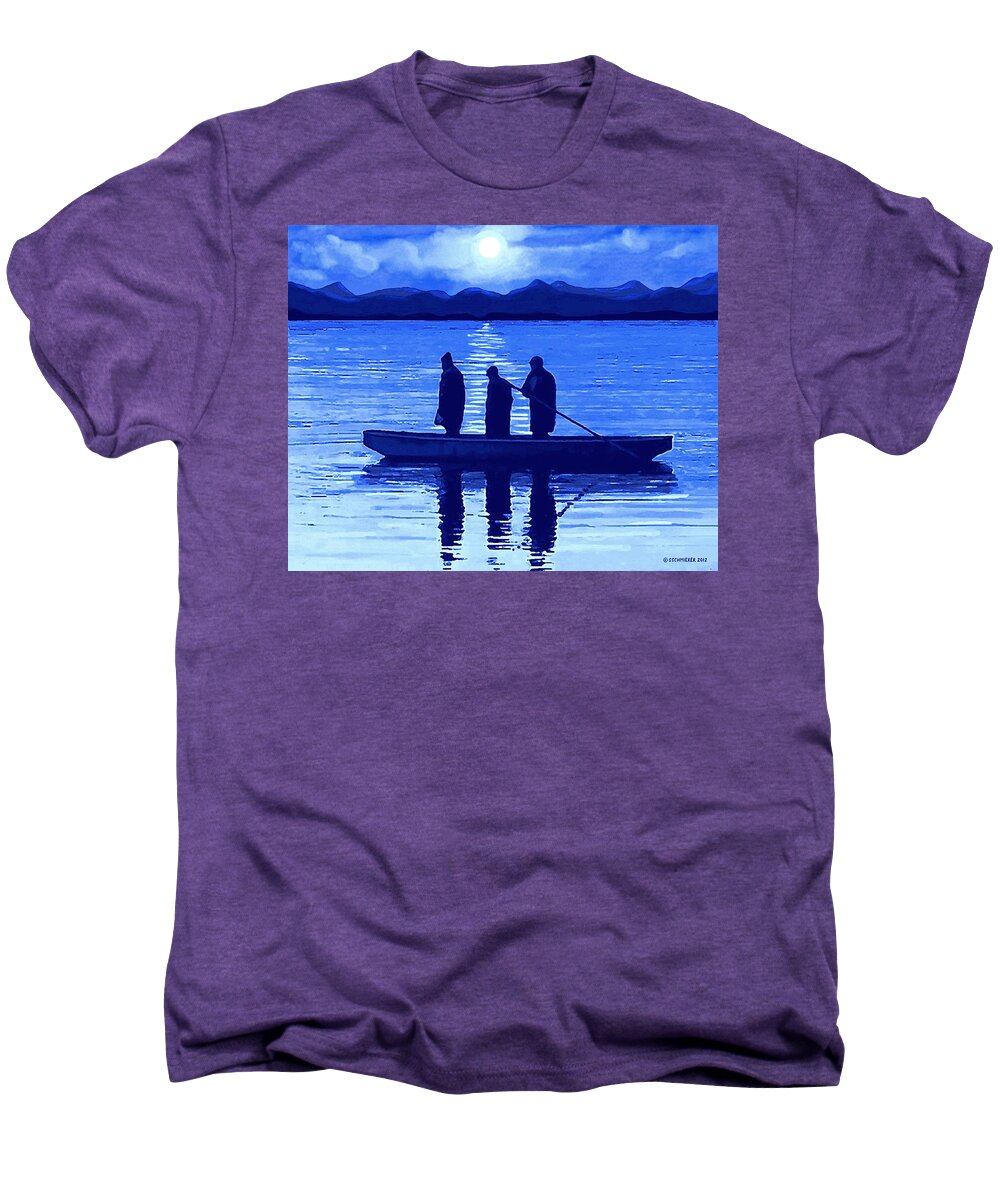 Fishing Men's Premium T-Shirt featuring the painting The Night Fishermen by SophiaArt Gallery