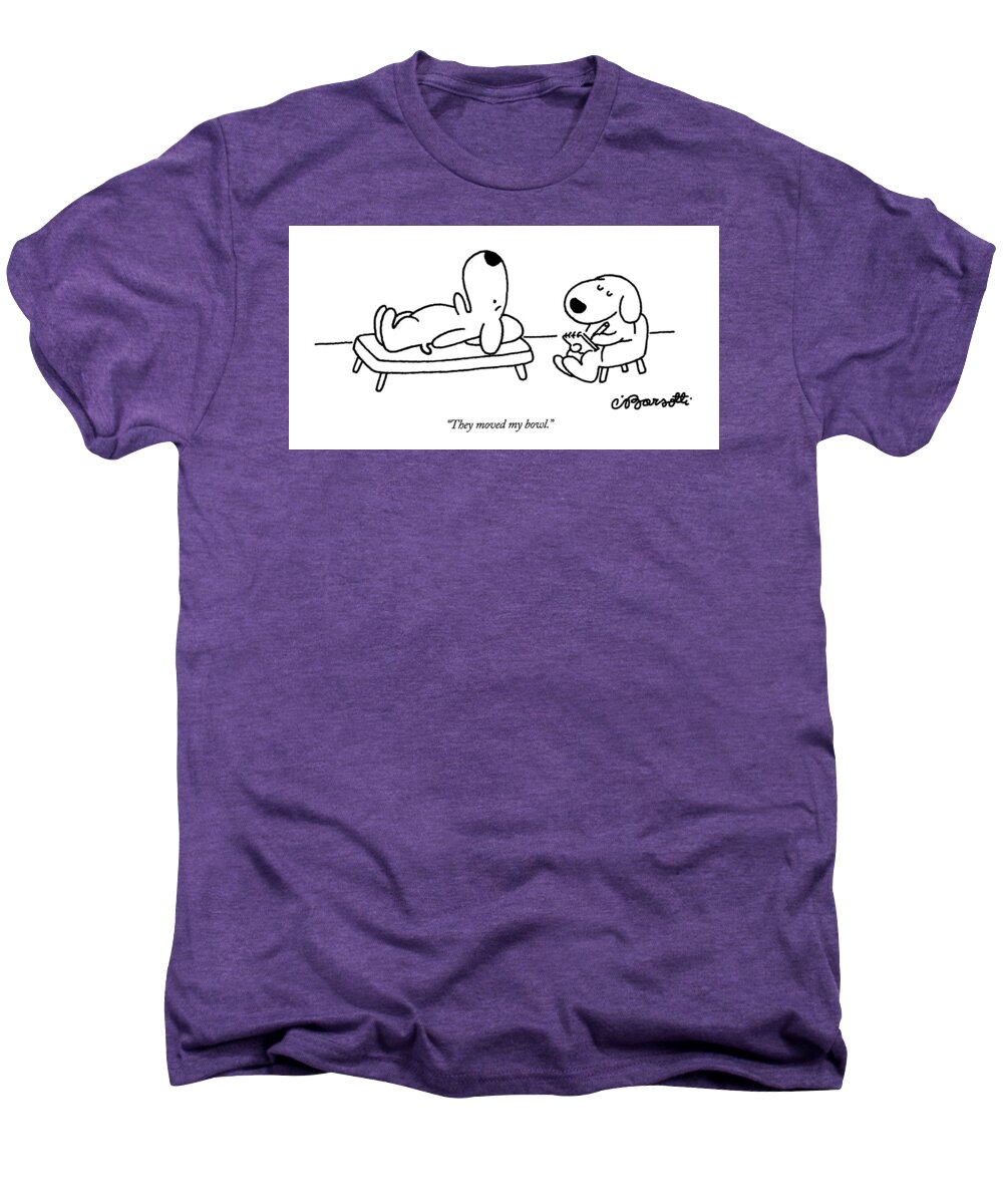 Animals Men's Premium T-Shirt featuring the drawing They Moved My Bowl by Charles Barsotti
