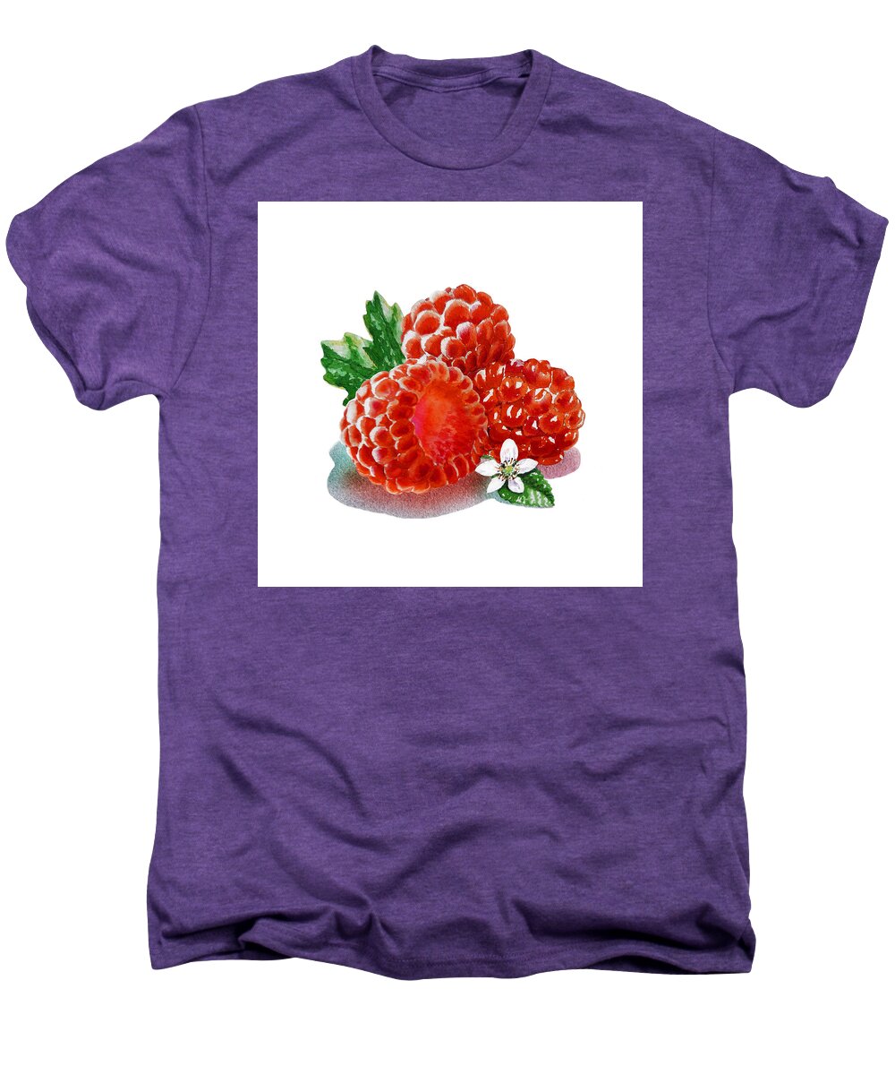 Raspberry Men's Premium T-Shirt featuring the painting Three Happy Raspberries by Irina Sztukowski
