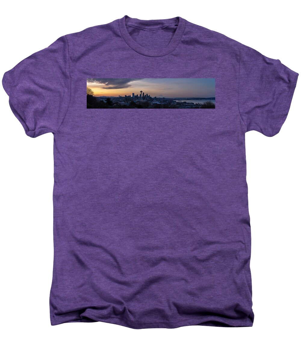 Seattle Men's Premium T-Shirt featuring the photograph Wide Seattle Morning Skyline by Mike Reid