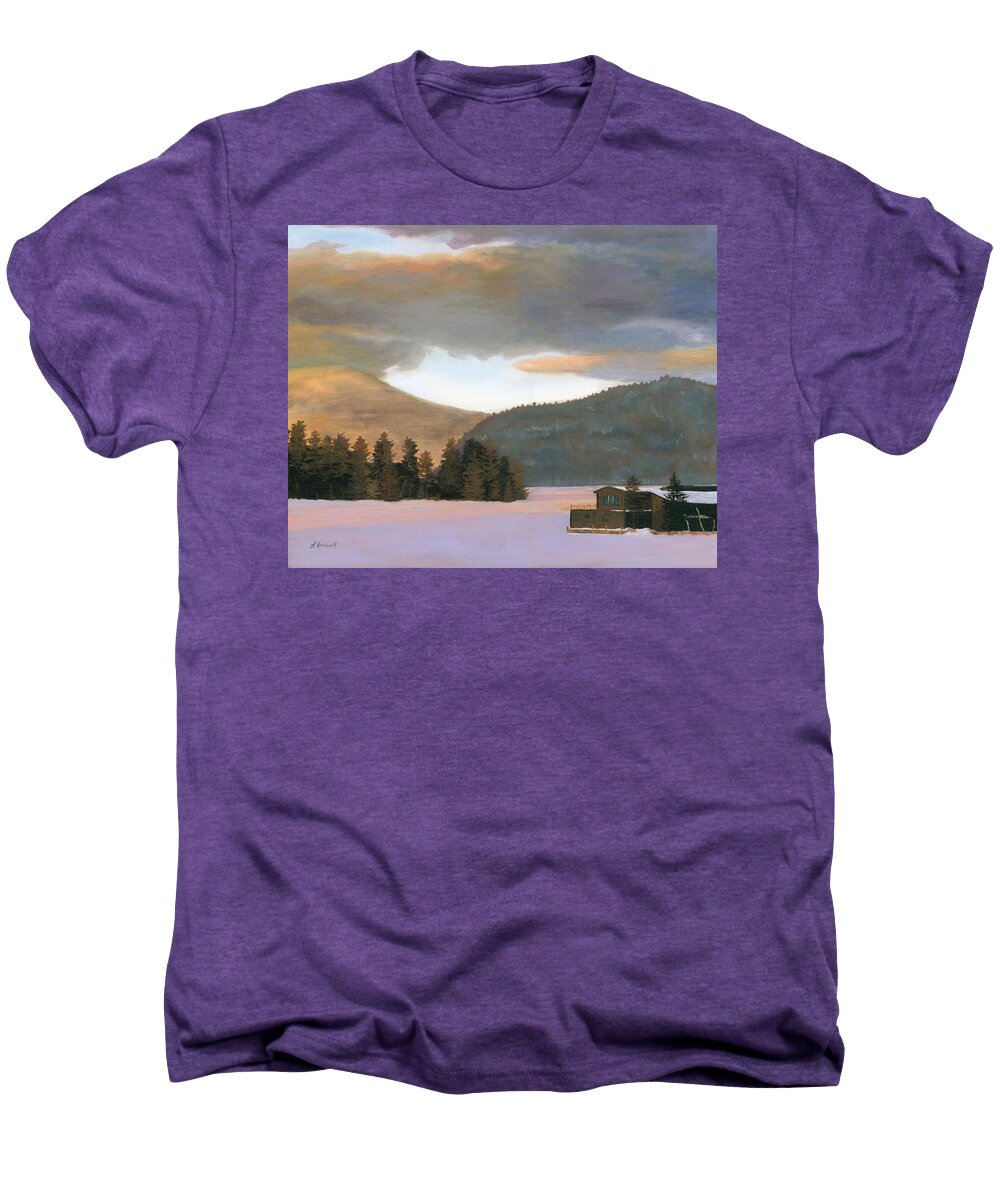 Landscape Men's Premium T-Shirt featuring the painting Adirondack Morning by Lynne Reichhart