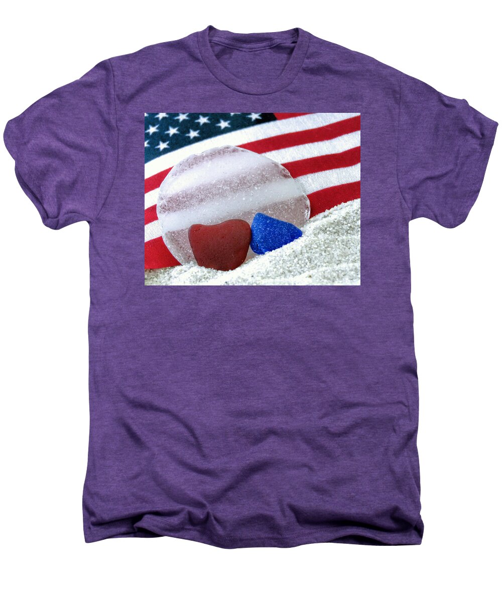 Patriotic Men's Premium T-Shirt featuring the photograph Sea Glass in Patriotic Colors by Janice Drew