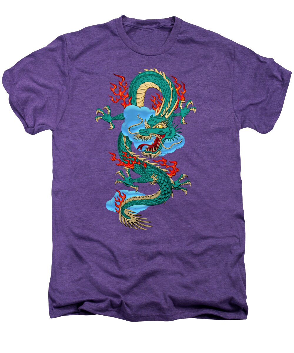 'treasures Of China' Collection By Serge Averbukh Men's Premium T-Shirt featuring the digital art The Great Dragon Spirits - Turquoise Dragon on Rice Paper by Serge Averbukh
