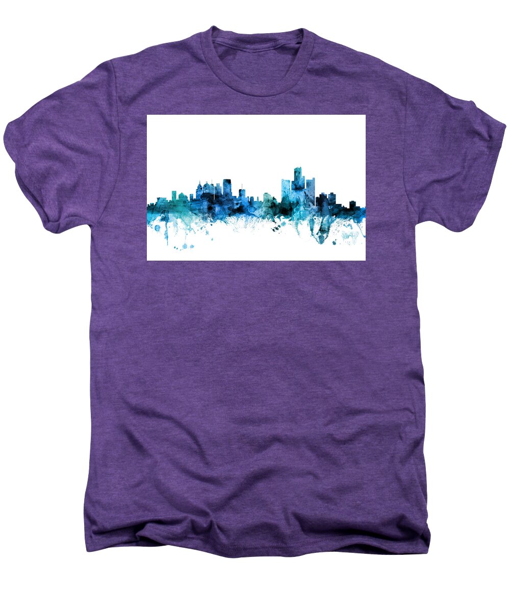 Detroit Men's Premium T-Shirt featuring the digital art Detroit Michigan Skyline #11 by Michael Tompsett